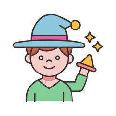Boy Wizard with Magic Wand Casting Spell Illustration