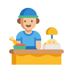 Vector illustration of a vendor selling sandcastles at a market