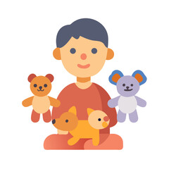 Naklejka premium Flat illustration of a boy with stuffed animals