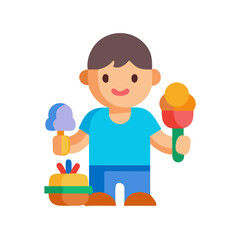 Boy holding beach toys, playing in the summer sand