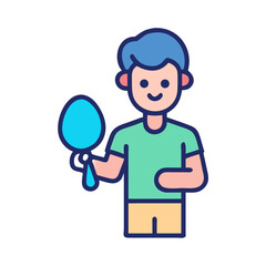 Cartoon boy holding a water balloon on black background