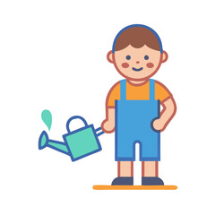 Boy with watering can cartoon illustration on black background