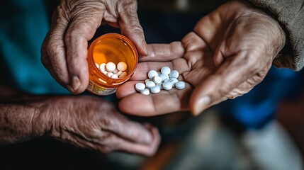 Caregiver helps elderly person manage medication with care and support
