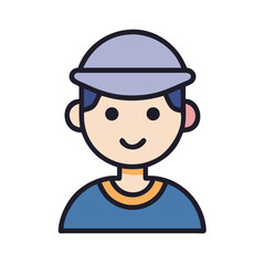 Cartoon Character with Hat, Smiling, on Black Background Illustration