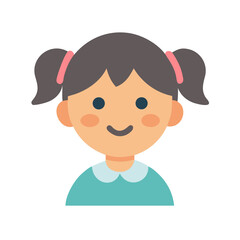 Cute flat illustration of a young girl with pigtails