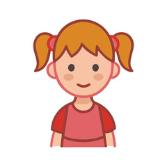 Cute flat vector girl character with pigtails smiling