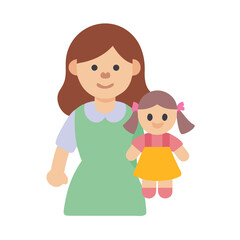 Flat vector illustration of woman holding a rag doll