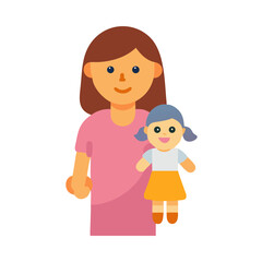 Mother and doll flat illustration isolated on black background
