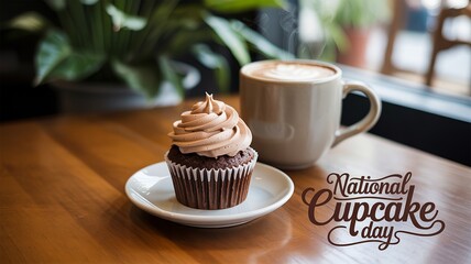 Cupcake Day with rich frosting and hot latte.