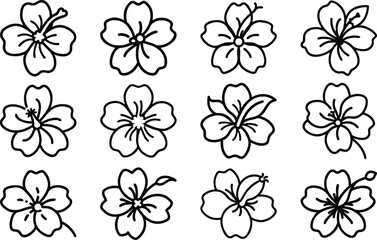Beautiful Hand-Drawn Flower Outline Set – Simple Floral Line Art for Coloring, Design & Crafts