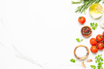 Food background, healthy food on white.