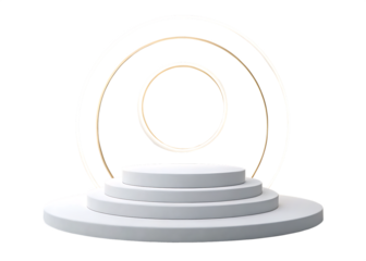 White tiered pedestal with concentric oval rings isolated on transparent background