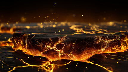 Lava flow in vivid style in warm colors, volcanic activity