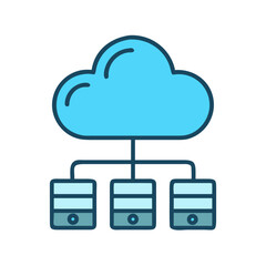 Cloud computing network graphic representing data connections and server infrastructure solutions