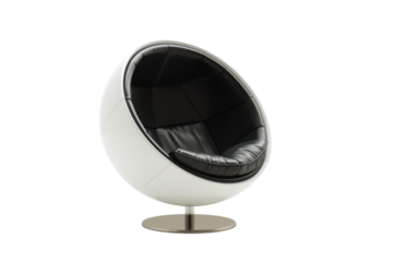 A sleek modern chair design featuring a unique spherical shape in a minimalist interior setting