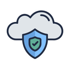 Protected Cloud Computing Vector Illustration Concept with Shield and Check Mark Icon