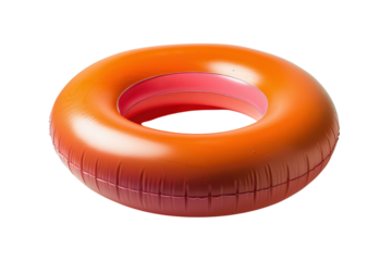 A vibrant orange floating ring ready for summer fun at the poolside in bright sunlight isolated on transparent background