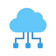 Blue cloud computing network icon on black background for technology visuals