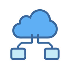 Digital cloud network diagram, network architecture illustration with flat design style