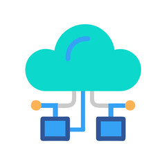 Turquoise cloud with connected nodes on a black background illustrating cloud computing concept