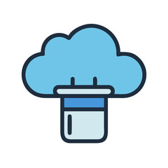 Simplified Cloud and Data Server Icon in Blue Hues on Black Background