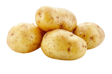 Freshly harvested yellow potatoes stacked on a bright white surface for a vibrant culinary display isolated on transparent background