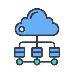 Cloud data connection with servers using network communication system concept illustration
