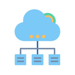 Flat design cloud server network connecting to databases illustration on black background