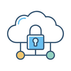 Digital Cloud Security Concept with Padlock Icon in Flat Vector Style