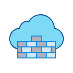 Cloud Firewall Graphic Illustration with Brick Wall Protection and Black Background