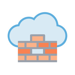 Digital cloud security represented by cloud icon with a brick wall below it