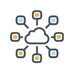 Cloud computing network diagram showing data nodes connected to a central cloud.