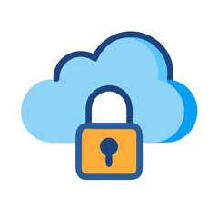 Secure Cloud Data Storage: Padlock Symbol Imposed on Stylized Cloud Icon