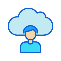 Flat style icon representing cloud computing user with data security and connection