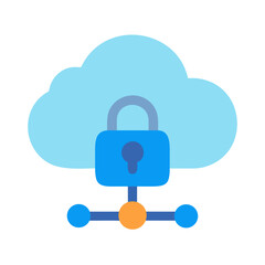 Secured cloud network with padlock, connection and data protection symbol on black background