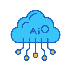 AI Cloud Computing Icon with Circuit Connection Graphic, Flat Style Design