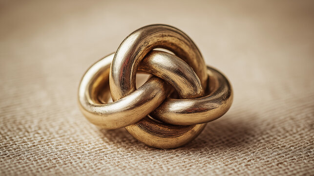 Torus Knot, Golden Sculpture on Fabric