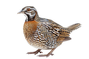 A strikingly colored bird stands confidently on a white background showcasing its intricate plumage