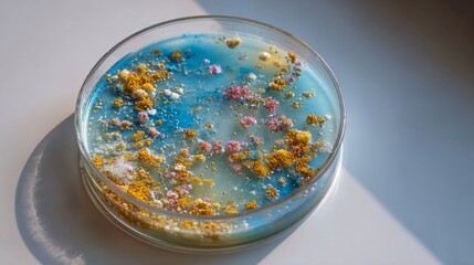 petri dish with bacteries inside on a plain background