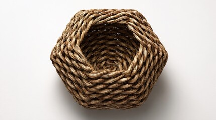 Obraz premium Artisan Woven Basket: A detailed overhead shot of a hand-woven, hexagon-shaped basket. showcases its intricate patterns and natural texture, a testament to traditional craftsmanship. 