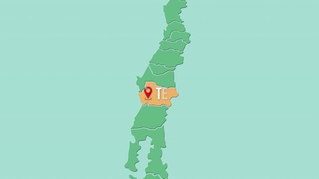 Mapa de Chile con divisi&oacute;n pol&iacute;tica resaltando la regi&oacute;n La Araucan&iacute;a y su capital Temuco