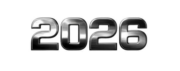 Metallic chrome 2026 typography illustrates future on dark backdrop,new year symbolizing innovation and progress,technology graphic for modern designs and celebratory projects