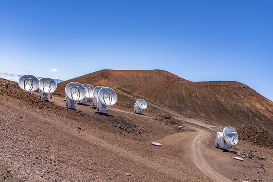 The Submillimeter Array (SMA) consists of eight 6-meter diameter radio telescopes arranged as an interferometer for submillimeter wavelength observations. Mauna Kea Observatory on Mauna Kea, Hawaii
