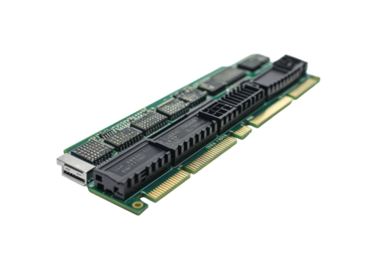 Exploring the intricate design of a modern computer circuit board in a bright studio setting isolated on transparent background