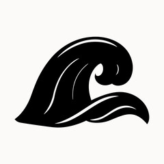 Single stylized black wave cresting with white accents against a plain white background image art