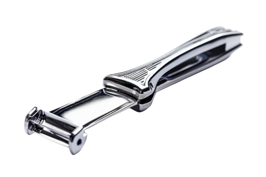 Stainless steel vegetable peeler capturing light in a minimalist home kitchen setting isolated on transparent background