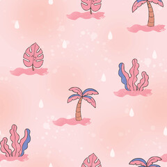 Abstract bear illustration all over print without a direction.Cute adorable kawaii allover seamless repeat pattern with happy narwhals, jellyfish, starfish and bubbles on a soft aqua turquoise 
