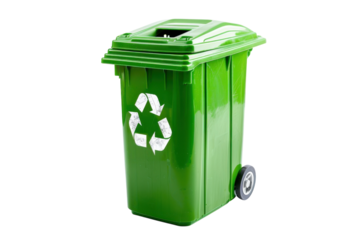 Bright green recycling bin ready for eco-friendly waste management on a white background isolated on transparent background