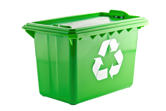 A vibrant green recycling bin ready for sustainable waste disposal in an eco-friendly environment isolated on transparent background