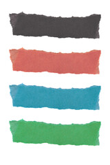 Colorful torn paper strips for creative design projects and vibrant collage elements, adding texture